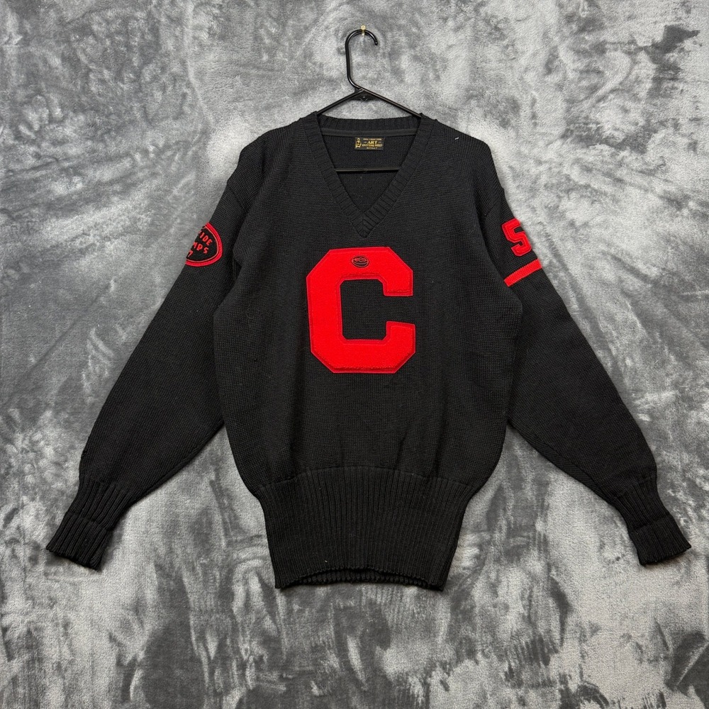 Art Knitting Mills Varsity Sweater Mens Large Black Wool Westside Champs 57 Vtg